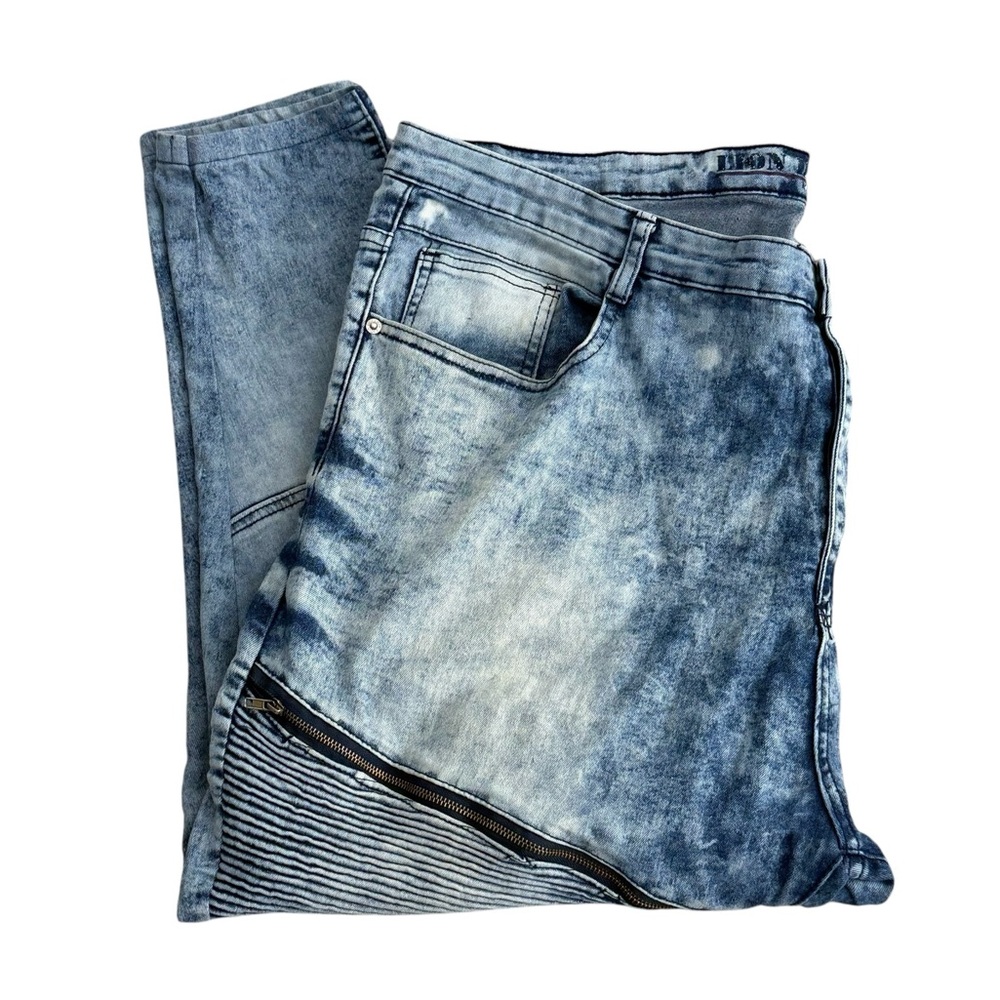 Lion Dynasty Jean Blue Acid Wash Men Size 46 Slim Distressed Baggy Stretchy